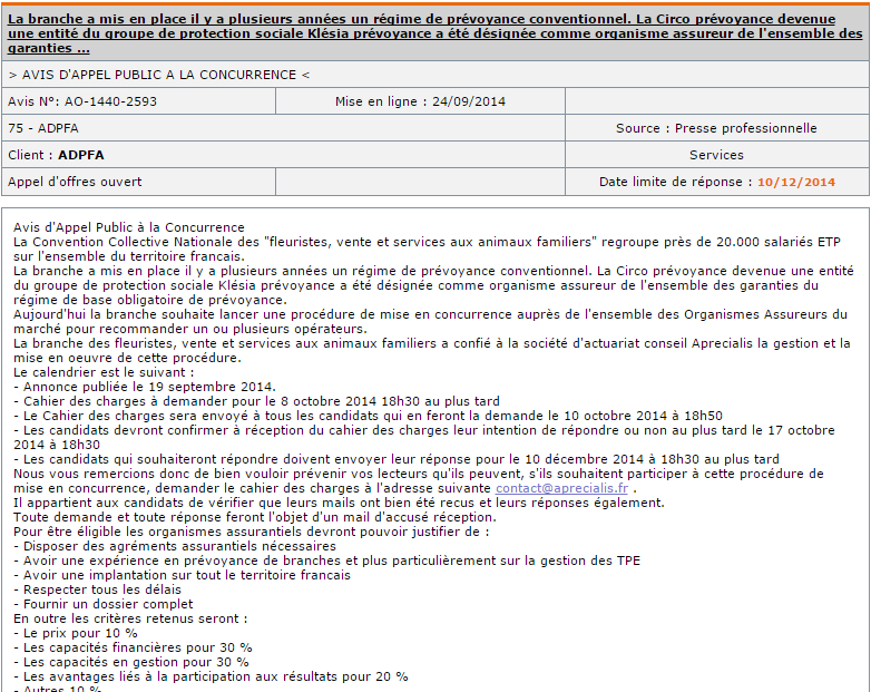 APPEL OFFRE ASSURANCE FLEURISTE ANIMAUX