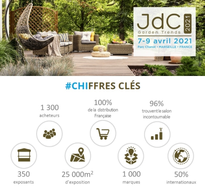 JdC Garden Trends, le salon professionnel de référence de la distribution jardin, du 7 au 9 avril 2021, Parc Chanot - Marseille.