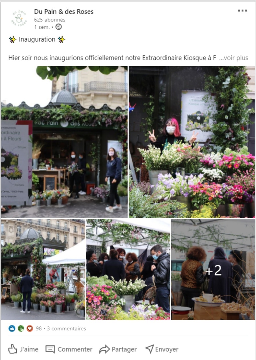 Du Pain et des Roses – Fleuriste Ecologique et Solidaire – ouvre un kiosque à fleurs à Paris 9ème