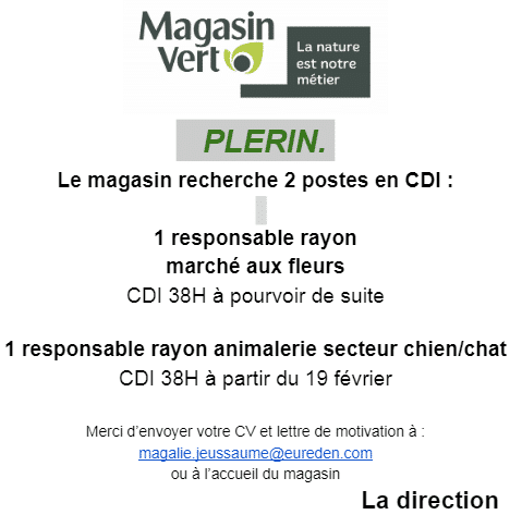 [Top-Job] Bretagne – Responsable Rayon Animalerie Secteur Chien Chat – Jardinerie Magasin Vert Plérin H/F